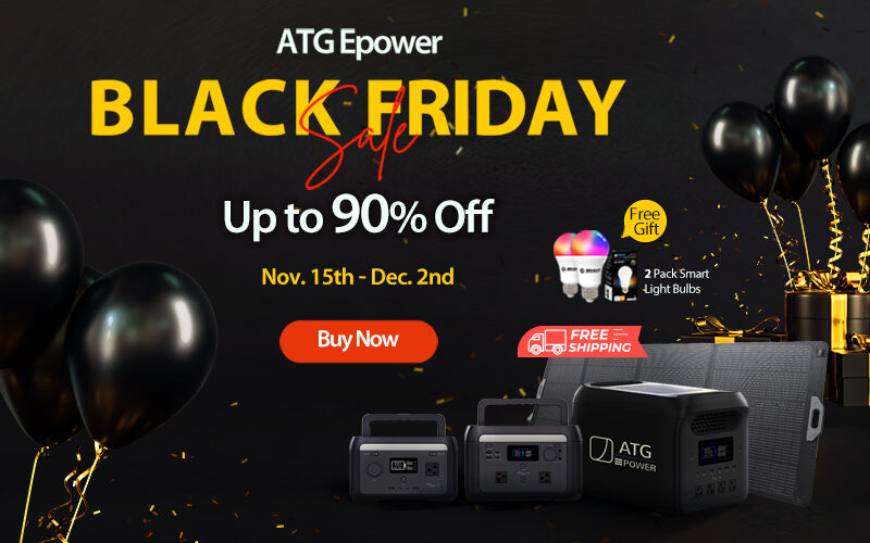 Black Friday Sale Banner Design Template with Realistic Balloons and Gift Box